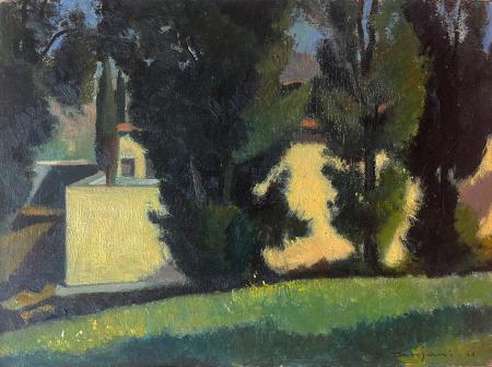 Quadro di Desiderio  Tanfani  I lecci, Settignano  - olio tavola 
